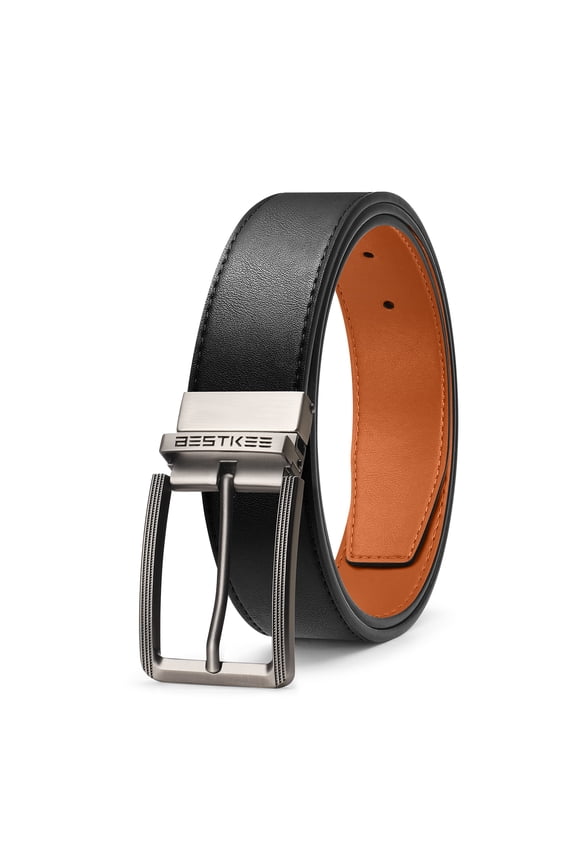 Men's Reversible Faux Leather Belt with Gunmetal Pin Buckle - Light Brown & Black, Resizable & Gift - Ready