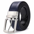 thumbnail image 1 of Men's Reversible Genuine Leather Belt, 1.38" Wide 2-in-1 Dress Belt with 360° Rotating Pin Buckle, Adjustable Business Casual Belt, Blue Brown Coffee, Sizes 33"-43" - TRISJEM, 1 of 7