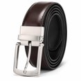 thumbnail image 1 of Men's Reversible Genuine Leather Belt, 1.38" Wide 2-in-1 Dress Belt with 360° Rotating Pin Buckle, Adjustable Business Casual Belt, Blue Brown Coffee, Sizes 33"-43" - TRISJEM, 1 of 7