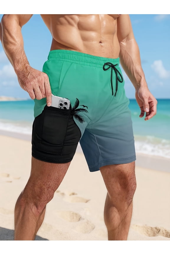 Men's Reversible Teal Gradient Palm Print Quick-Dry Shorts - Christmas Vacation Essential & Walmart Holiday Deal