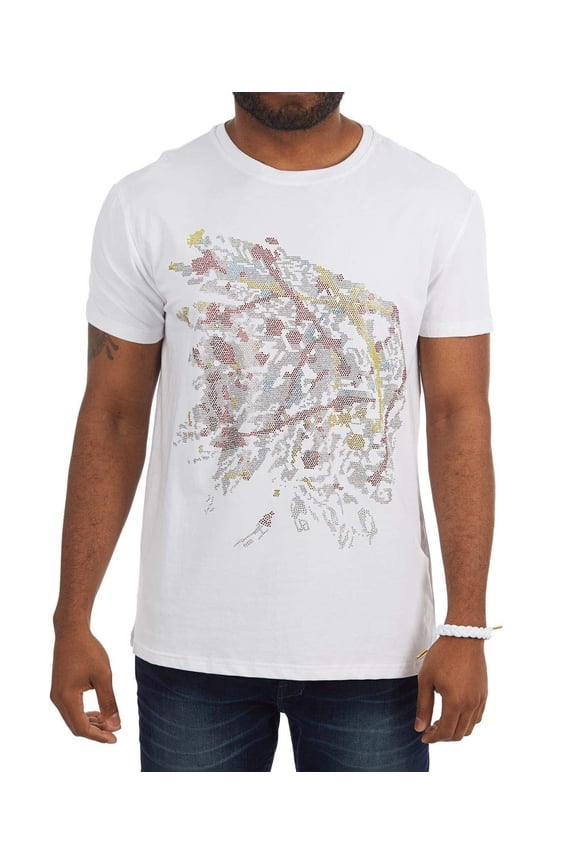 Men's Rhinestone Graphic T-Shirt, Skull Printed Bling Stone Studded, Slim Fit Casual Tee for Men