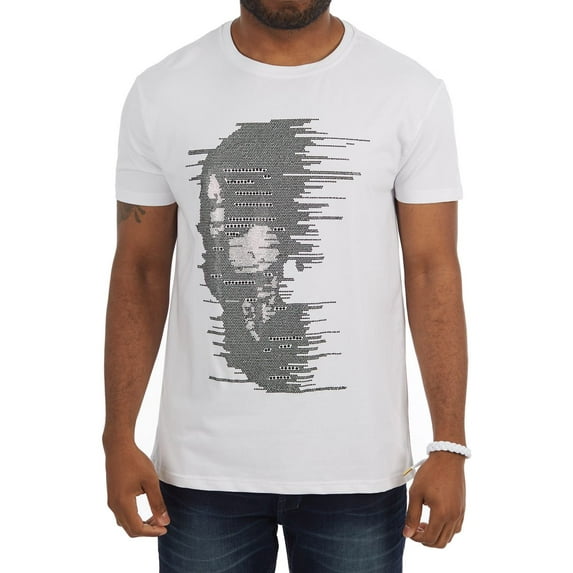 Men's Rhinestone Graphic T-Shirt, Skull Printed Bling Stone Studded, Slim Fit Casual Tee for Men