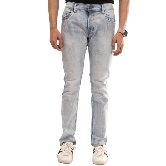 NOVASTILE Rhinestone Slim Straight Stretch Denim Men's Jeans