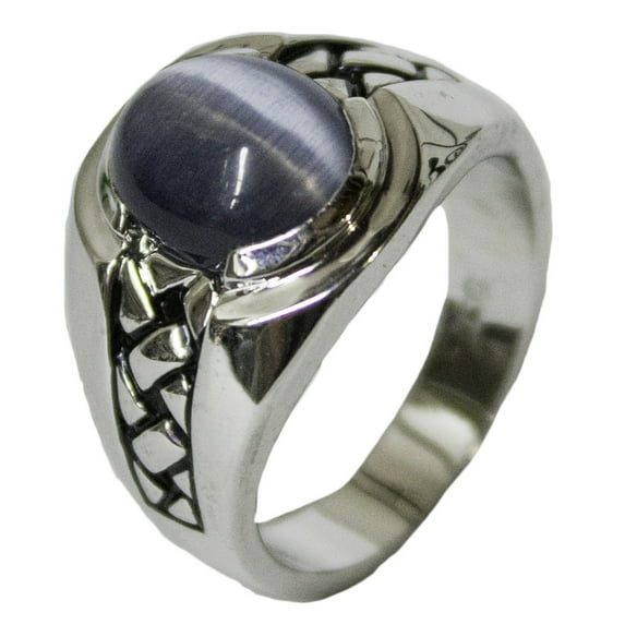 Men's Rhodium Plated Dress Ring Synthetic Cat's Eye 062 (12)