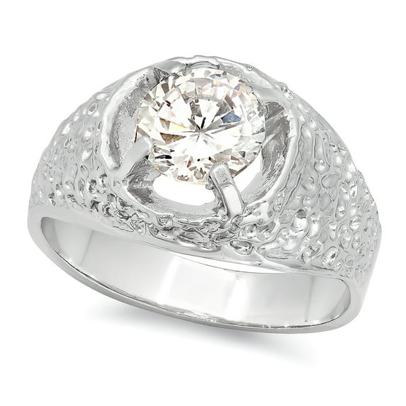 Men's Rhodium Plated Solitaire Ring With CZ Stones - Size 12.5