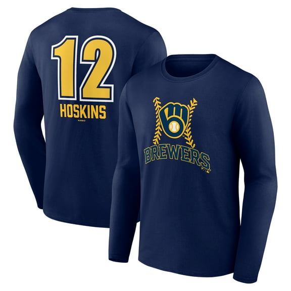 Men's Rhys Hoskins Navy Milwaukee Brewers Name & Number Fastball Long Sleeve T-Shirt