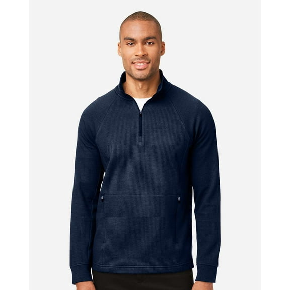 North End NE200 Men's Rhythm Waffle Quarter-Zip Pullover-Classic Navy-XL