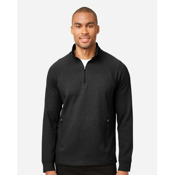 North End NE200 Men's Rhythm Waffle Quarter-Zip Pullover-Black-L
