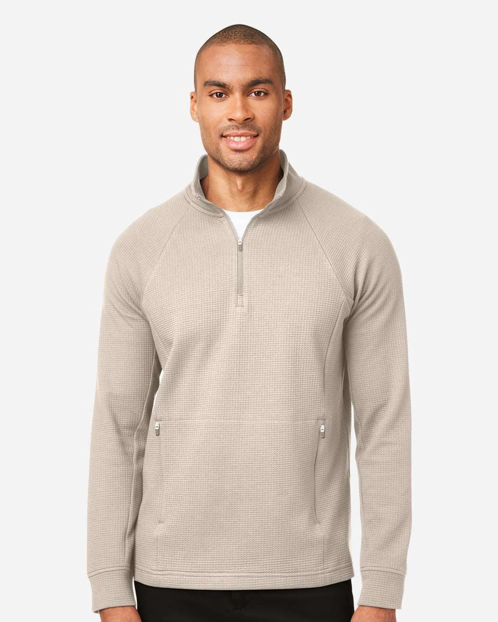 North End NE200 Men's Rhythm Waffle Quarter-Zip Pullover-OATMEAL