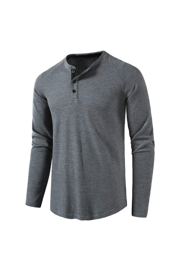 Men's Rib Knit Henley Shirt Long Sleeve Cotton T Shirts Waffle Casual Neck Tee Fashion Basic Stretch Muscle Tops