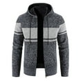 thumbnail image 1 of Men's Rib Knitted Zip Up Hooded Fleece Cardigan Sweater Winter Warm Sherpa Lined Jacket Coat Hoodies with Pockets, 1 of 4
