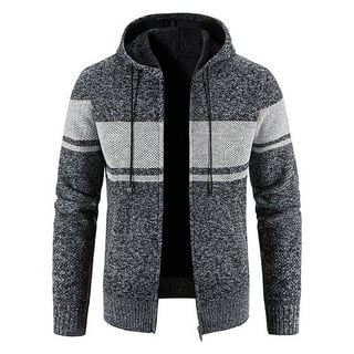 Mens Fleece Lined Hoodie Men's Sherpa Lined Cardigan Coats Lapel