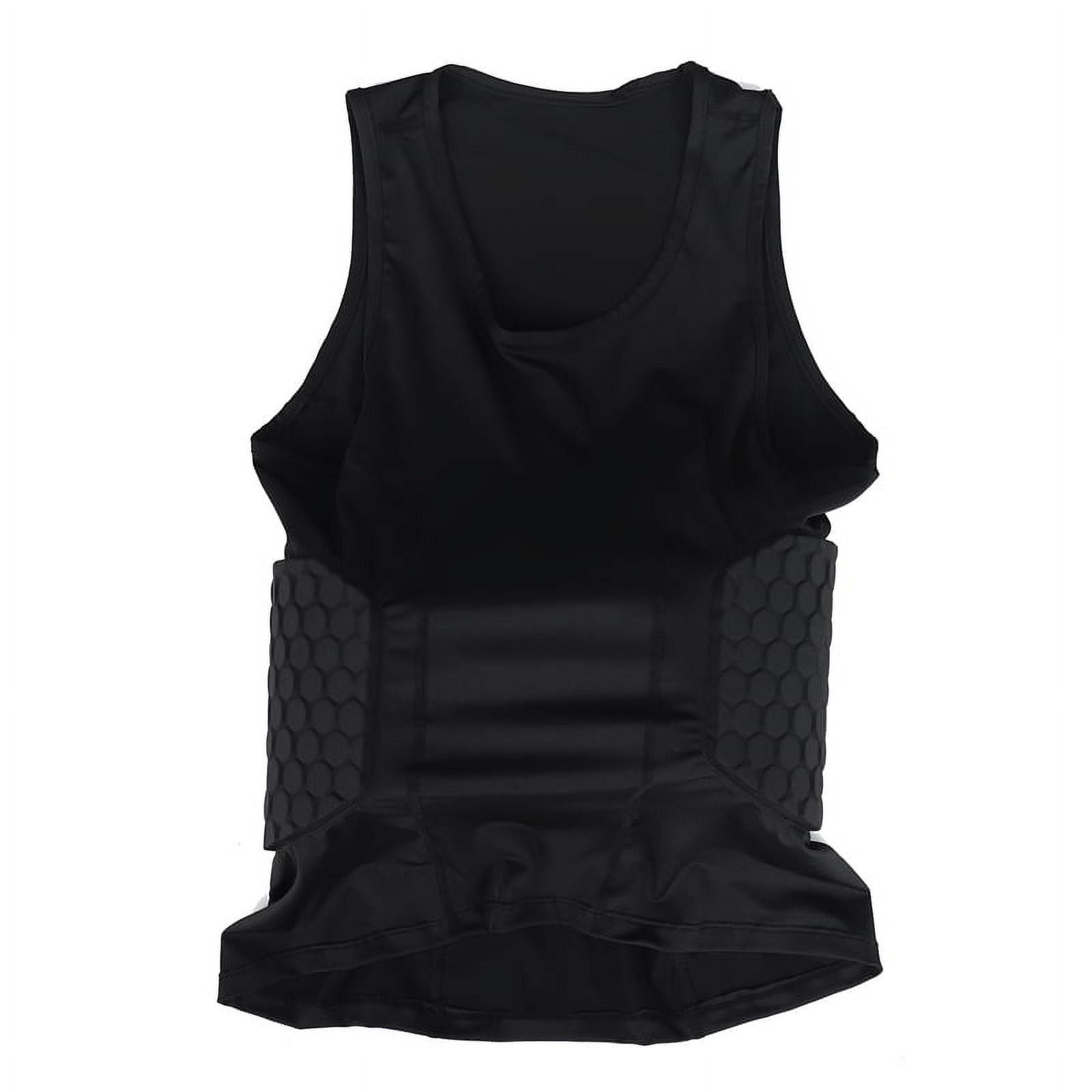 Men's Rib Protector Padded Vest Compression Shirt Training Vest with 3-Pad for Football Soccer Basketball Hockey Protective Gear L