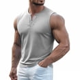 thumbnail image 1 of Men's Ribbed Henley Tank Tops Knit V Neck Sleeveless Workout T Shirt Muscle Gym Fitness Tee Gray, 1 of 7