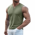 thumbnail image 1 of Men's Ribbed Henley Tank Tops Knit V Neck Sleeveless Workout T Shirt Muscle Gym Fitness Tee Green, 1 of 7