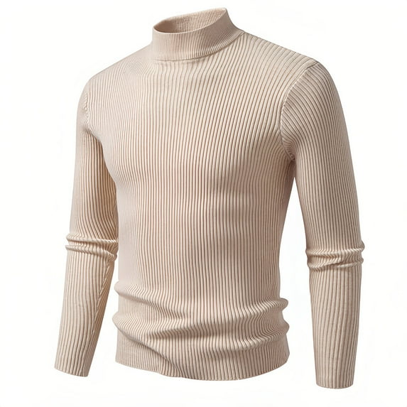Men's Ribbed High Neck Pullover Sweater Long Sleeve Slim Fit Solid Knit Top