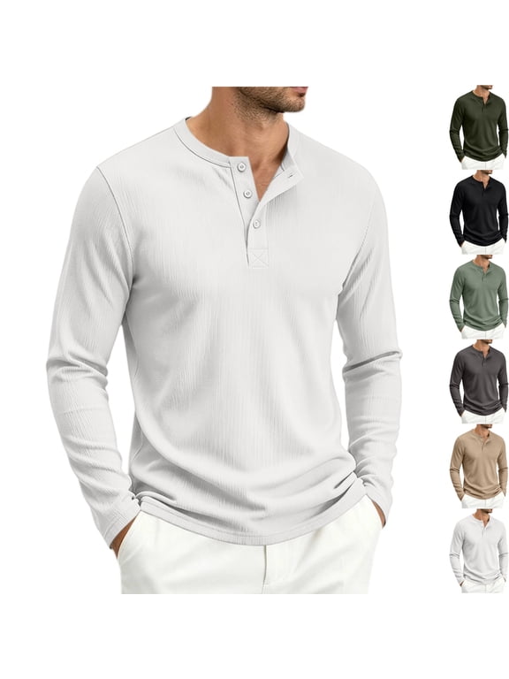 Men's Ribbed Knit 3-Button Long Sleeve Henley Shirt Old Money Style Business Casual Pullover Tops Soft Breathable for Work Office Travel, White, L