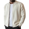 thumbnail image 1 of Men's Ribbed Knit Jacket, Full Zip Waffle Textured Cardigan for Casual and Office Wear, S, 1 of 6
