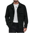 thumbnail image 1 of Men's Ribbed Knit Shirt Jacket Button Down Long Sleeve Casual Jackets Textured Fashion Shacket wth Flap Pocket (L, Black), 1 of 7