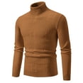 thumbnail image 1 of Men's Ribbed Knit Sweater Turtleneck Knitted Pullover Top Lightweight Solid Color Long Sleeve Sweatshirt for Men (Gold L), 1 of 6