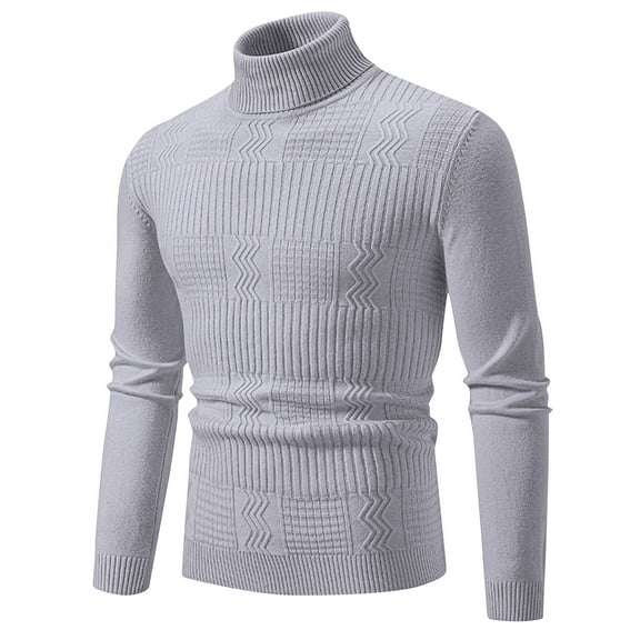 Men's Ribbed Knit Sweater Turtleneck Knitted Pullover Top Lightweight Solid Color Long Sleeve Sweatshirt for Men (Gray L)