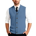 thumbnail image 1 of Men's Ribbed Knit Sweater Vest V Neck Casual Button Down Sleeveless Cardigan Trendy, #03 Dark Blue, 3XL, 1 of 6