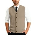 thumbnail image 1 of Men's Ribbed Knit Sweater Vest V Neck Casual Button Down Sleeveless Cardigan Trendy, #03 Light Brown, XXL, 1 of 6