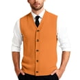 thumbnail image 1 of Men's Ribbed Knit Sweater Vest V Neck Casual Button Down Sleeveless Cardigan Trendy, #03 Saffron, XXL, 1 of 6