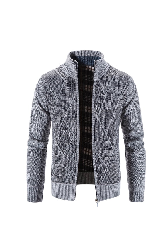 Men's Ribbed Knit Sweatshirts Casual Mock Neck Full Zip Up Jackets Fashion Long Sleeve Quilted Warm Sweater Tops (2XL, Gray)