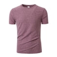thumbnail image 1 of Men's Ribbed Knit T-Shirt Short-Sleeve Casual Solid Basic Top Soft Stretch Fabric Spring & Summer Versatile Daily Tees,Pink,XXL, 1 of 5