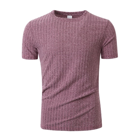 Men's Ribbed Knit T-Shirt Short-Sleeve Casual Solid Basic Top Soft Stretch Fabric Spring & Summer Versatile Daily Tees,Pink,XXL