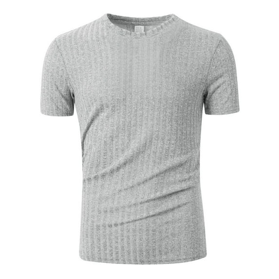 Men's Ribbed Knit T-Shirt Short-Sleeve Casual Solid Basic Top Soft Stretch Fabric Spring & Summer Versatile Daily Tees,White,XXL
