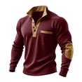 thumbnail image 1 of Men's Ribbed Shirt Long Sleeve Quarter Button Mock Collar Pullover Top with Pockets Wine 2XL, 1 of 8