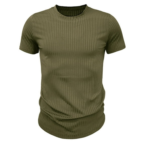 Men's Ribbed T-Shirts Crewneck Slim Fit Stretchy Muscle Shirts Solid Basic Tops Army Green XXXL