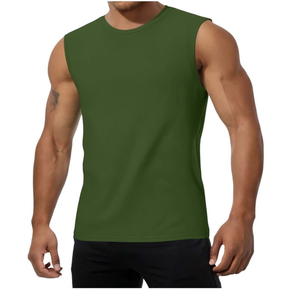 Men's Ribbed Tank Top Undershirts Moisture Wicking Breathable, Fitted Ruglar Fit T Shirts for Men Size 4XL Army Green