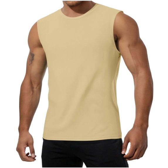 Men's Ribbed Tank Top Undershirts Moisture Wicking Breathable, Fitted Ruglar Fit T Shirts for Men Size 4XL Beige