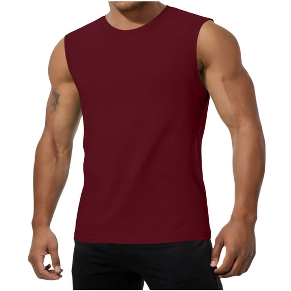 Men's Ribbed Tank Top Undershirts Moisture Wicking Breathable, Fitted Ruglar Fit T Shirts for Men Size 4XL Wine