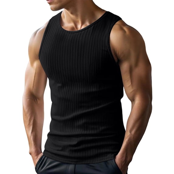 Men's Ribbed Textured Sleeveless Tank Tops Casual Muscle Shirts Lightweight Breathable Summer Tops,Black,M