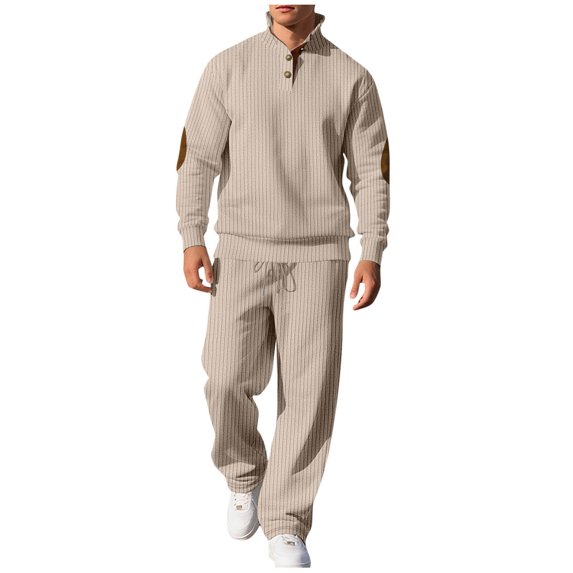 Men's Ribbed Tracksuit Sets Casual Stand Collar Sweatshirt and Straight Leg Sweatpants Suits