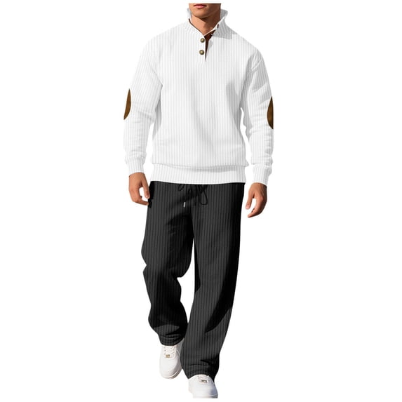 Men's Ribbed Tracksuit Sets Casual Stand Collar Sweatshirt and Straight Leg Sweatpants Suits