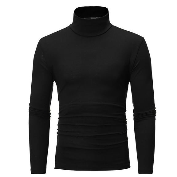 Men's Ribbed Turtleneck Sweater Casual Basic Long Sleeve Knitted Pullover Sweater Black L