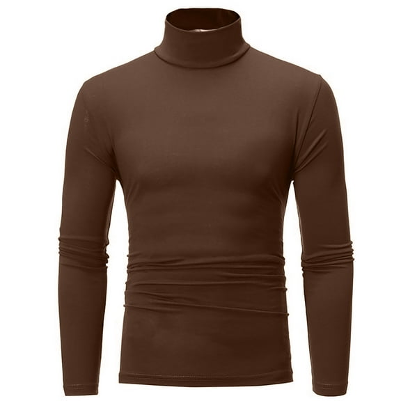 Men's Ribbed Turtleneck Sweater Casual Basic Long Sleeve Knitted Pullover Sweater Coffee L