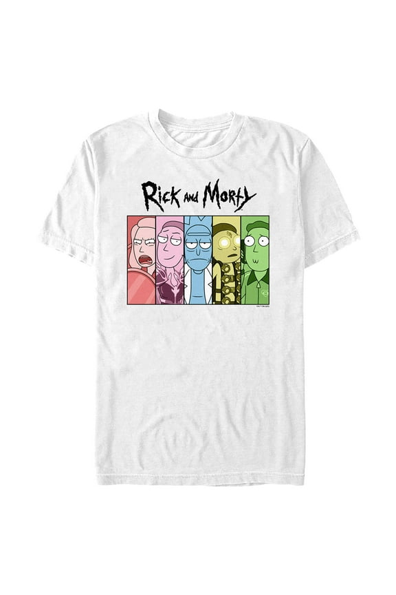 Men's Rick And Morty Colorful Family Panels Graphic Tee White Medium