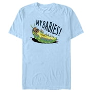 Mens Rick And Morty Mr. Goldenfold My Babies! Graphic Tee Light Blue 3X Large
