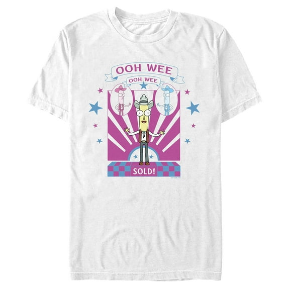 Men's Rick And Morty Mr. Poopy Butthole Ooh Wee Sold! Graphic Tee White Large
