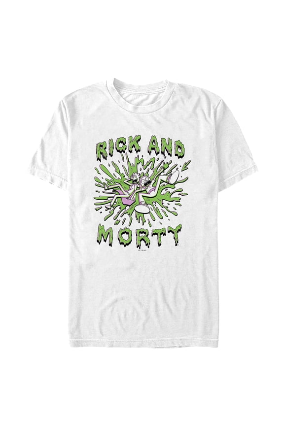 Men's Rick And Morty Screaming Green Slime Splash Graphic Tee White 2X Large