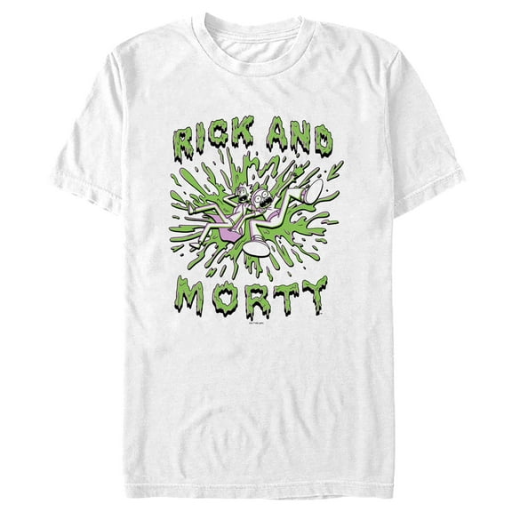 Men's Rick And Morty Screaming Green Slime Splash  Graphic Tee White Small