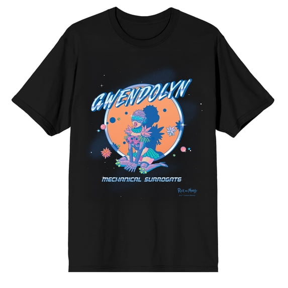 Rick & Morty Gwendolyn Mechanical Surrogate on Black Short Sleeve Adult T-Shirt-XS