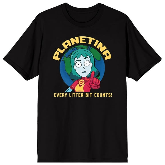 Rick & Morty Planetina Every Litter Bit Counts on Black Short Sleeve Adult T-Shirt-XS