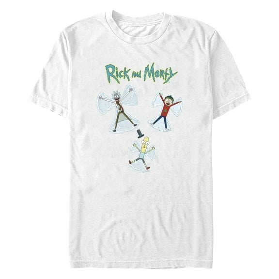 Men's Rick and Morty Christmas Snow Angels Graphic Tee White Large